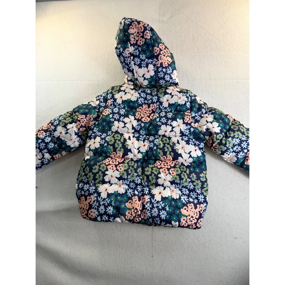 Carters Girls Navy Flora Floral Puffer Jacket Sherpa Hood 5T C2217S20-KO NWT